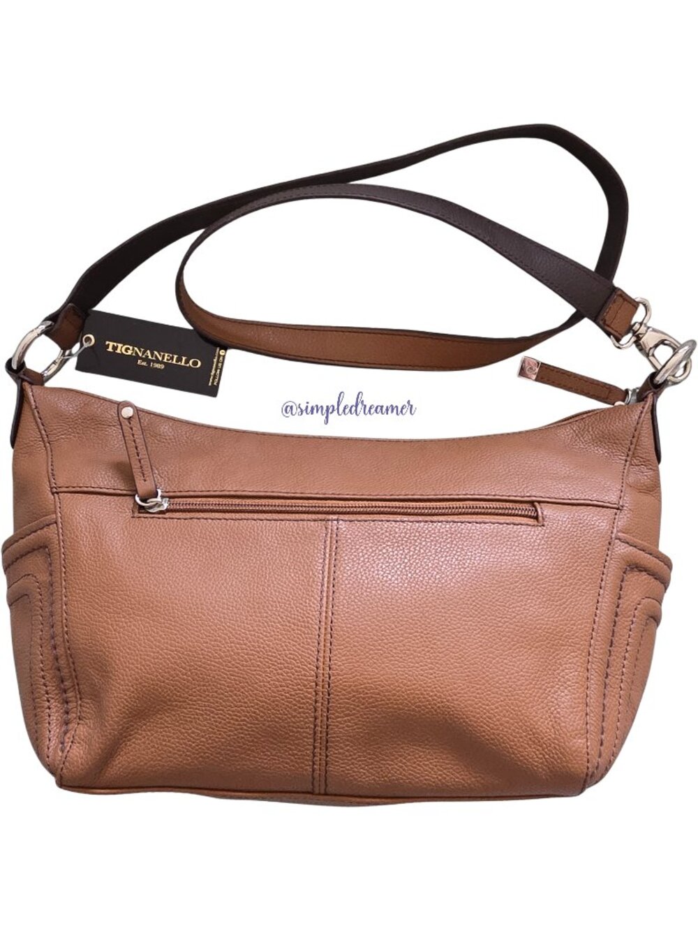 Tignanello Super Stitch Pebble Leather Convertible Shoulder Bag Cognac NWT - Picture 3 of 16